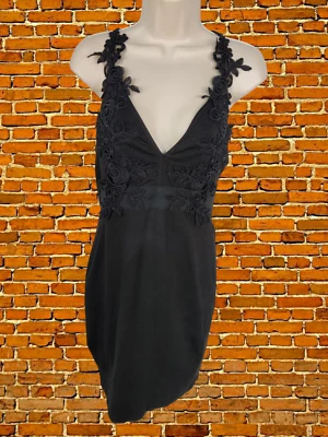 BNWT MISS SELFRIDGE UK 12 BLACK LACE JERSEY OCCASION PARTY MINI BODYCON DRESS - Image 1 of 4