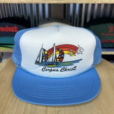 Винтажный 80-х / 90-х Corpus Christi водитель грузовика шляпа - радуга - бейсболка - синий белый - Изображение 1 из 4