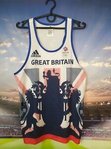 Great Britain Jersey Olympic Games Sleeveless Shirt White Adidas Mens Size 34/36
