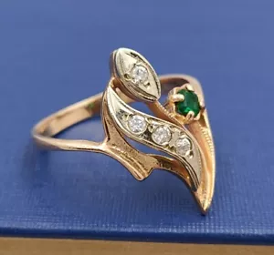 Vintage schöner 14K 585 GOLD Smaragd Ukraine Sowjet UdSSR Ring Stein 3,6g - Bild 1 von 12