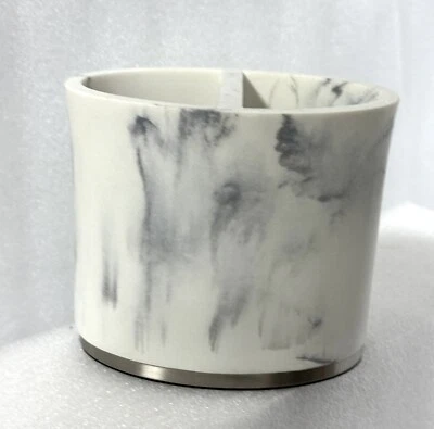 Cepillo de dientes ovalado de cerámica jaspeada soporte maquillaje acento plateado nuevo Foto 1 de 4