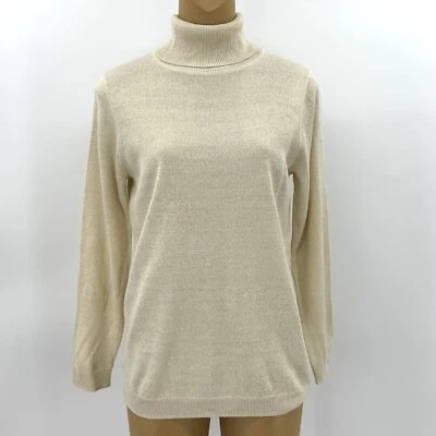 Suéter Susan Graver Mediano 8/10 Dorado Metálico Cuello Alto Manga Larga Para Mujer Foto 1 de 4