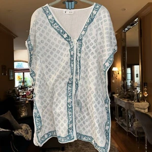 Body Glove Women's Swimsuit Cover-Up Size L/xl Boho Tunic Blue White Tassels Top - Picture 1 of 4