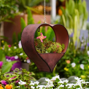 Metal Plant Hangers Indoor Outdoor Rustic Heart Shape Hanging Planters Home Déco - Picture 1 of 12
