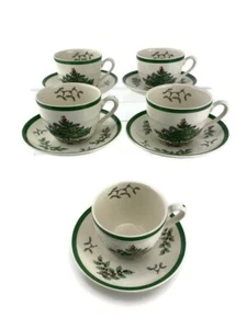 Spode Christmas Tree Tasse und Untertasse 4er Set +1 = 5 Kaffee Tee England Vintage - Bild 1 von 14