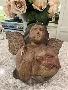 Carved Angel Putti Wings Vtg Wall Sconce Religious Cherub - Picture 1 of 24