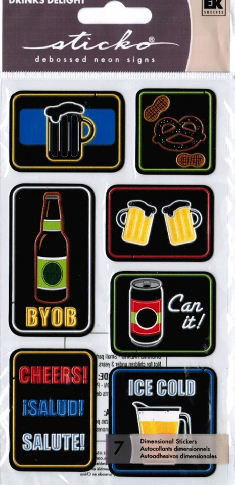SIGNOS DE NEÓN CERVEZA FRÍA COMO EL HIELO POROB NUEVO PAQUETE Álbum de recortes Pegatinas Sticko Grabado en relieve Foto 1 de 1