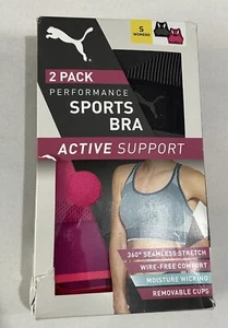 Women’s PUMA 2-pack Active S Performance Sports Bra UK S 32C,D/34A,B Grey & Pink - Picture 1 of 6