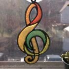 Vintage Stained Glass Style Acrylic Sun Catcher - Treble Clef Music Note Rainbow