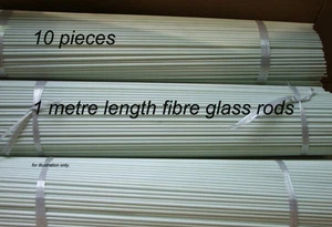 10pcs Fibreglass Rods, 1metre length. 1mm dia. White - Picture 1 of 1