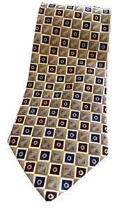 Stanley Blacker 100% Silk Men's Necktie Kaki Blue Maroon Square Designs - Picture 1 of 5