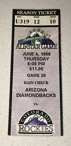 6/4/98 Arizona Diamondback Colorado Rockies Coors Field MLB Baseball Ticket Stub - Picture 1 of 2