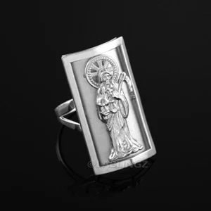 Sterling Silver Santa Muerte Fancy Ring (1.2") - Picture 1 of 4