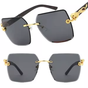 High-end Designer Luxury Gold Embellishments Rimless Hip Hop Square Sunglasses - Picture 1 of 3