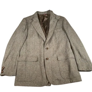 Crickteer Herren Vintage Tweed Wolle Blazer 42 Beige Fischgrät Sakko Retro - Bild 1 von 13