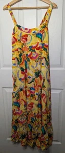 Vestido Farm Rio Anthropologie Talla Mediana Sin Mangas Tropical Amarillo Sin Mangas - Imagen 1 de 5