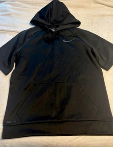 Nike Dri Fit Hoodie Mens L Medium Black Short Sleeve Sweatshirt - Picture 1 of 8