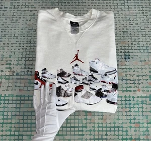 Vintage Nike Air Jordan Sneaker History I XX Grafik T-Shirt weiß Herren Large - Bild 1 von 8