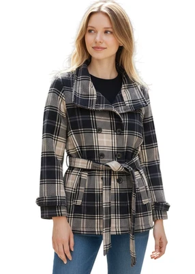 Chaqueta Abrigo Ike Behar Polar Guisante Talla L Gris Beige Cuadros Cuadros Corbata Botón Preppy Foto 1 de 4