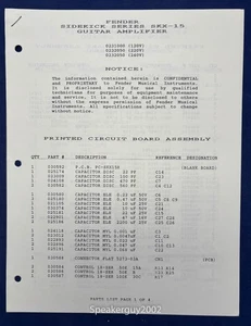 Original Fender SFX-15 Sidekick Gitarrenverstärker Schaltplan & Ersatzteilliste - Bild 1 von 1