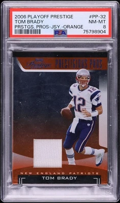 Playoff Prestige Orange 2006 #PP-32 Tom Brady parche usado en el juego PSA 8 Foto 1 de 2