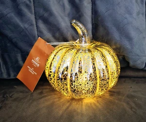 JCPenney Home Anticato Argento Mercurio Vetro Soffiato Illuminato Zucca Decorazione 7" - Foto 1 di 7