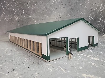 1/64 Custom scratch built FreestallBarn W/Feeding Alley Floor ForestGreen&White  - Image 1 of 4