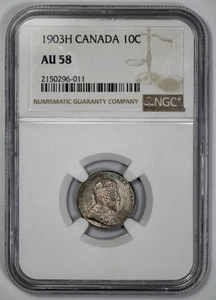 1903 H Canada Silver 10 Cent NGC AU 58 - Picture 1 of 4