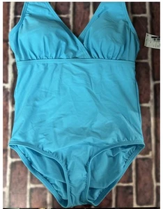 Lands' End Women's V Neck One Piece Swimsuit Tummy Control Turquoise Blue Medium - Picture 1 of 4