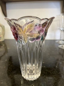 Soga Japan Crystal Vase Grape And Leaf Enamel Decor 16 Cm Tall Vintage Pressed G - Picture 1 of 9