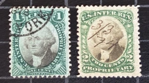 US Stamps - SC# RB1 & RB2A  - Used - Stamped   & Hand Cancels - SCV = $16.75 - Picture 1 of 2
