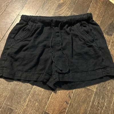 Pantalones Cortos Informales Briggs Negros Mezcla Lino Cordón Cintura Elástica Talla S Con Bolsillo Foto 1 de 3