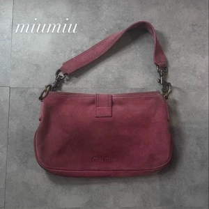 Miu Miu Suede One Shoulder Bag With Embossed Logo Red Rare Vintage Good - Picture 1 of 14
