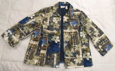 Blazer Chaqueta Floral Alfred Dunner 18W Verde, Azul Abierto Con Bolsillos, Suave Foto 1 de 4