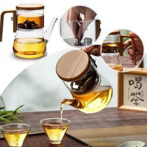 Water Separation Glass Teapot With Wooden Handle Magical W/ Infuser Teapot L5I9 - Picture 1 of 9