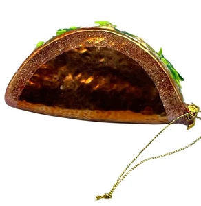 Weihnachtsschmuck Feiertag Feind Taco glitzernd verziertes Glas grün braun LESEN - Bild 1 von 3