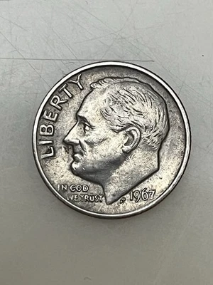 Moneda de 10 centavos de Estados Unidos 1967 sin marca de ceca #1 Foto 1 de 2