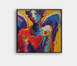 💖 Angel with Heart Giclée 🕊️ 24x24 Fine Art | COA | "Framed" by Peter Max V42 - Picture 1 of 8