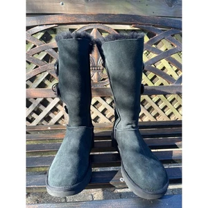 UGG Australia Black Bailey Button Tall Boots Suede Leather Winter Warm - Picture 1 of 10