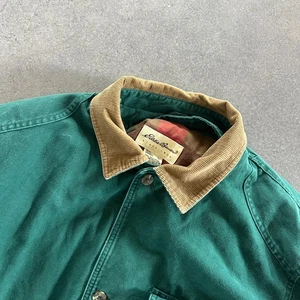 Vintage Eddie Bauer Canvas Jacket Goose Down Liner Mens L Chore Corduroy Collar - Picture 1 of 16
