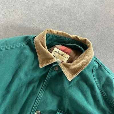 Vintage Eddie Bauer Canvas Jacket Goose Down Liner Mens L Chore Corduroy Collar - Image 1 of 4