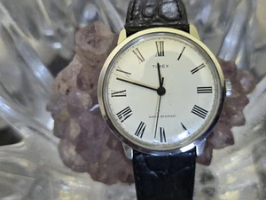 Reloj para hombre Timex Marlin blanco esfera numérica romana vintage 1977 cuerda manual 34 mm - Imagen 1 de 10