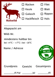 wilde-Aufkleber Rotwild 100 Stk. zur Etikettierung Wildfleisch - Bild 1 von 2
