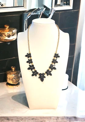 Collar J.Crew Pitch Negro Cristal Flor di lis Distintivo 16" Nuevo Sin Etiquetas Motivo Francés Foto 1 de 3