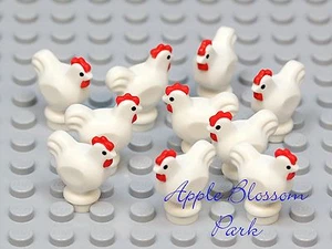 NEW Lego Lot/10 Minifig WHITE CHICKEN -Castle Farm Bird Hen Chick Rooster Animal - Picture 1 of 3