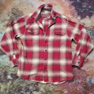 Orvis Heavy Flannel Shirt Jacket Men's Size M Pockets Red Plaid Thick Cotton - Picture 1 of 7