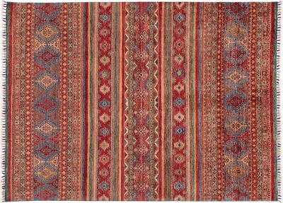 Afghan Ziegler Khorjin Carpet 170x240 Hand Knotted Red Striped Oriental B - Image 1 of 4