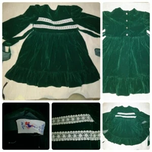 HTF VTG Miss Quality Sz 6 Green Dress Velour / Velvet Lace LS Holiday Christmas - Picture 1 of 11