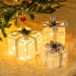 Set of 3 Lighted Boxes Pre-Lit 60 LED Outdoor Indoor Christmas Decorations - Picture 1 of 12