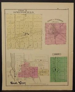 Wisconsin Walworth County Map Springfield East Troy 1873 J22#34 - Picture 1 of 1